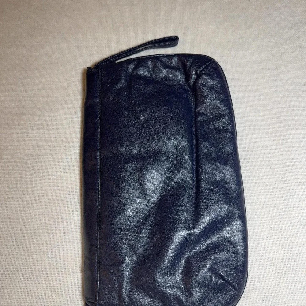 Vintage 80s Navy Faux Leather Ruffle Clutch